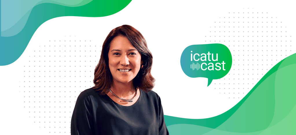 capa do icatucast, videocast da icatu seguros com a Diretora de Marketing, Cinthia Kato na frente